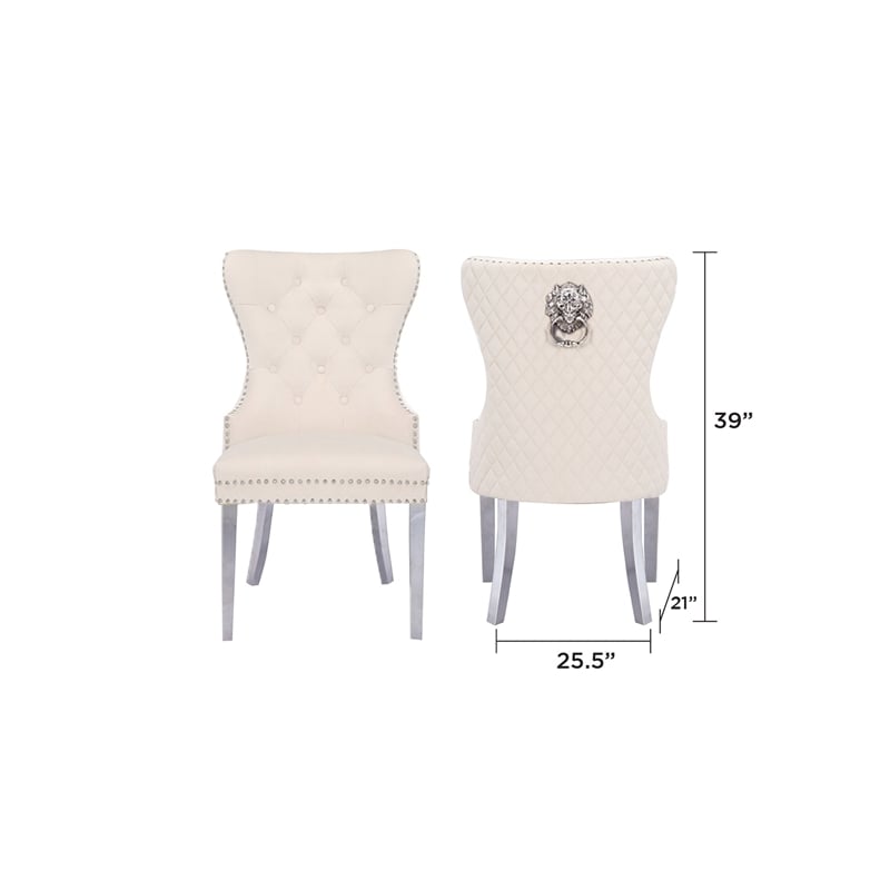 Simba Stainless Steel 2 Piece Chair Finish with Velvet Fabric in Beige