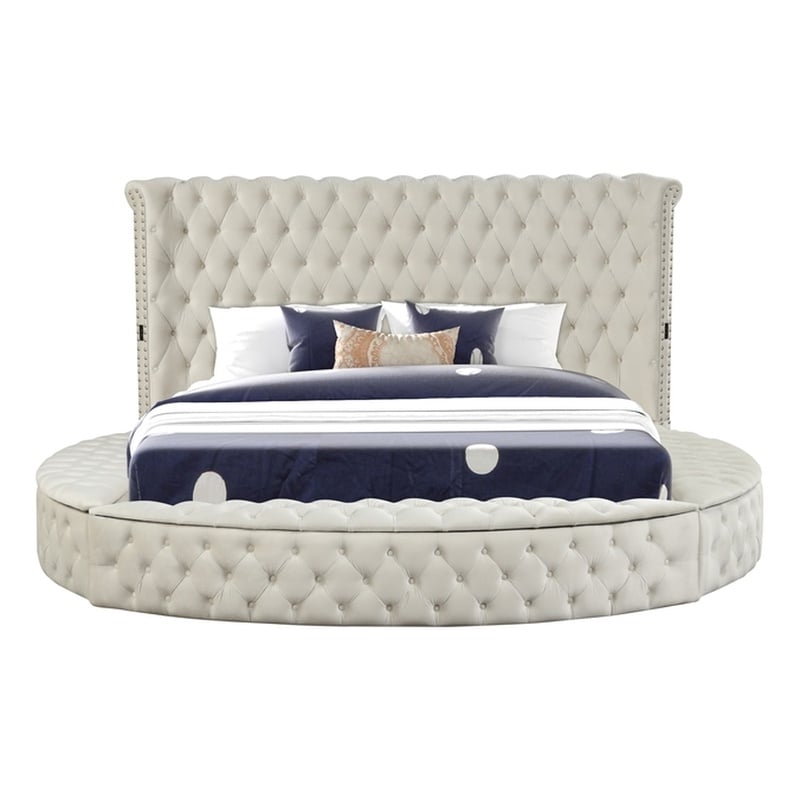 Hazel King Tufted Upholstery Storage Bed made with Wood in Cream