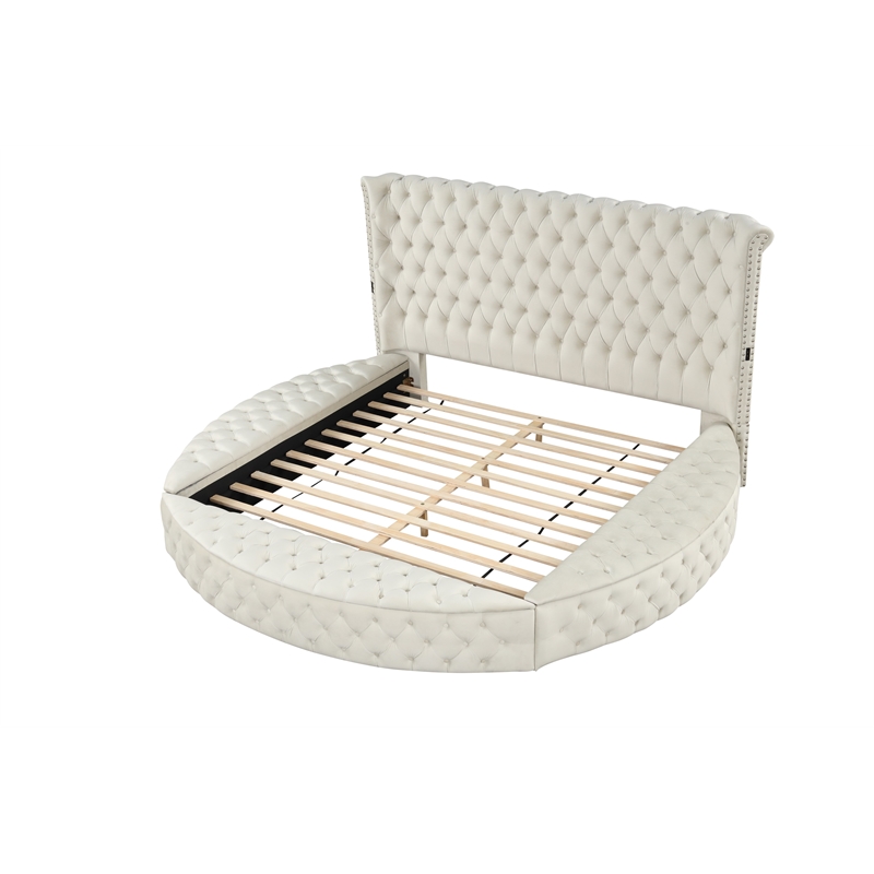 Hazel King Tufted Upholstery Storage Bed made with Wood in Cream