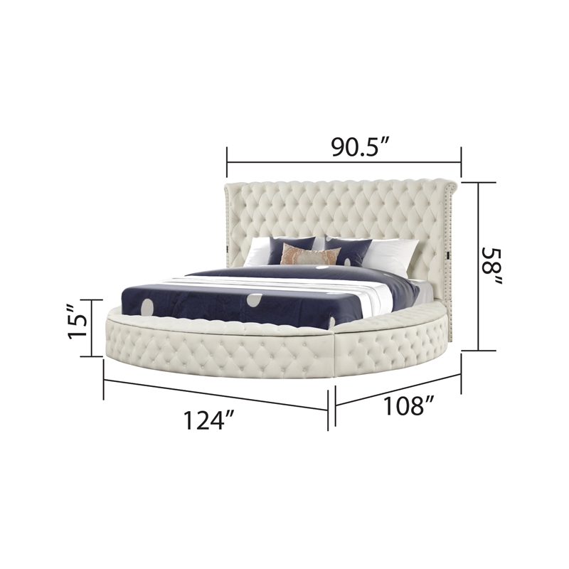 Hazel King Tufted Upholstery Storage Bed made with Wood in Cream