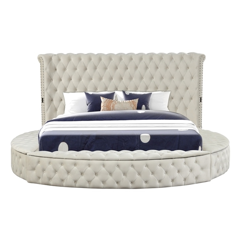 Hazel Queen Tufted Upholstery Storage Bed made with Wood in Cream