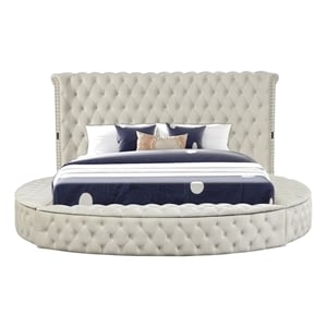 Hazel Queen Tufted Upholstery Storage Bed made with Wood in Cream