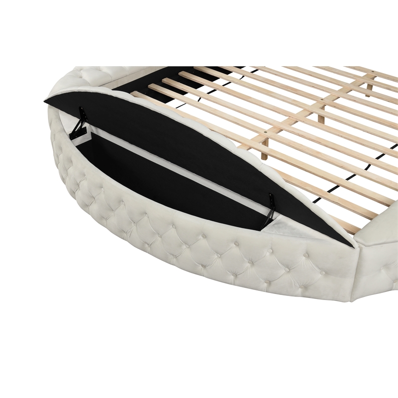 Hazel Queen Tufted Upholstery Storage Bed made with Wood in Cream