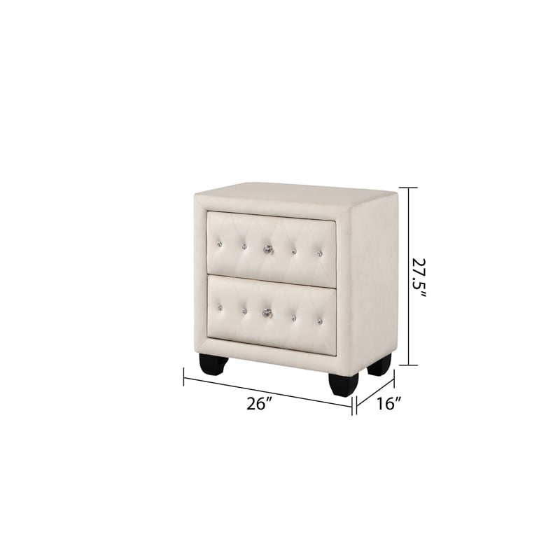 Hazel Queen 4 Pc Tufted Upholstery Vanity Bedroom Set Made with Wood in Cream