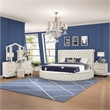 Hazel King 4 Pc Tufted Upholstery Vanity Bedroom Set Made with Wood in Cream