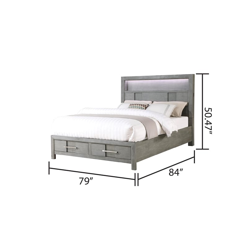 King 4PC Modern Style Bedroom Set Made with Wood in Gray