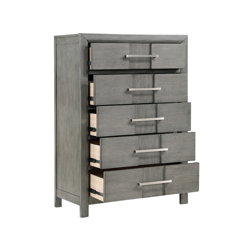 Queen 5PC Modern Style Storage Bedroom Set Made with Wood in Gray