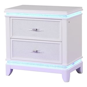 Modern Style 2-Drawer Nightstand Made with Wood and LED in Milky White