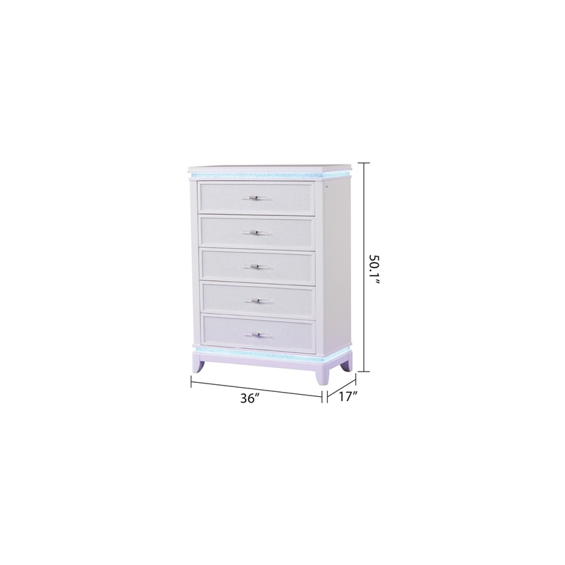 Modern Style 5-Drawer Chest Made with Wood and LED in Milky White