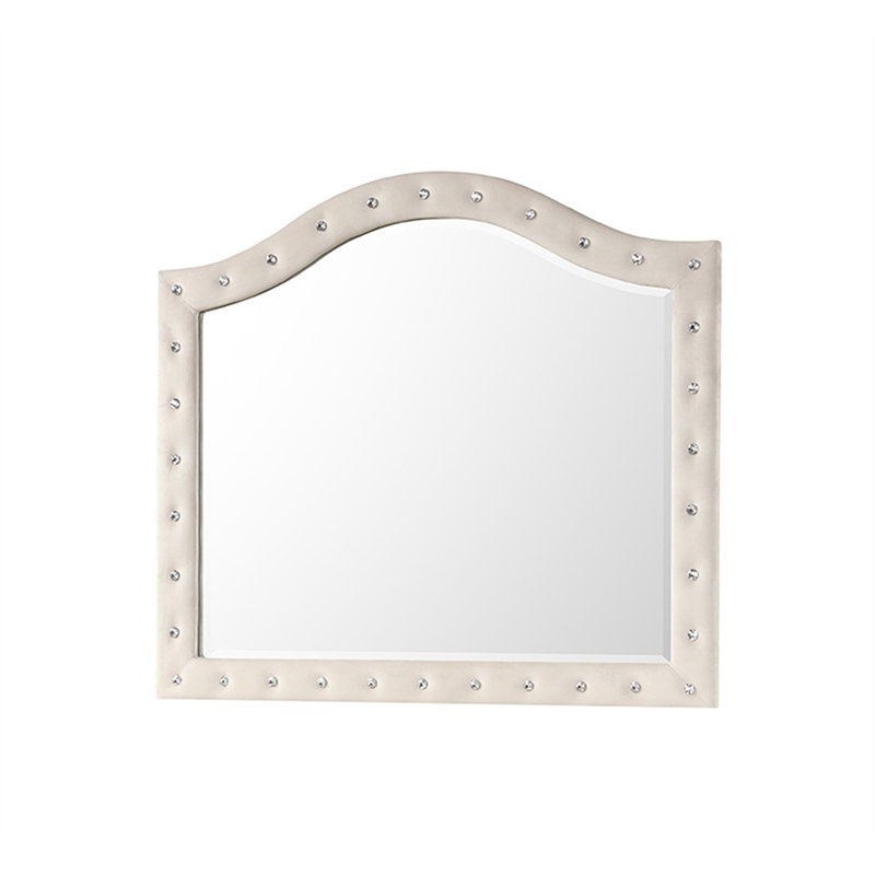 Sophia Crystal Tufted Modern Style Mirror made with Wood in Cream