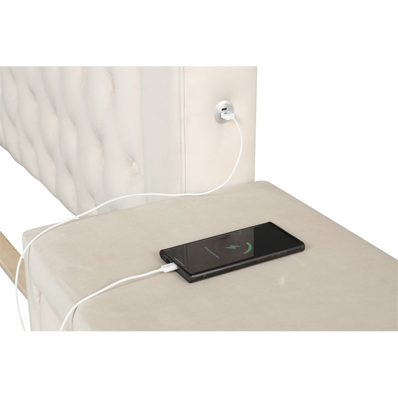 Sophia Crystal Tufted Modern Style King Bed made with Wood in Cream