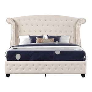 Sophia Crystal Tufted Modern Style King Bed made with Wood in Cream