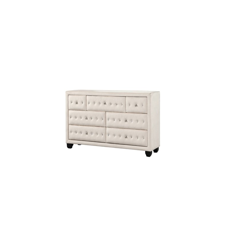 Sophia Crystal Tufted 4PC King Bedroom Set in Cream made with Wood