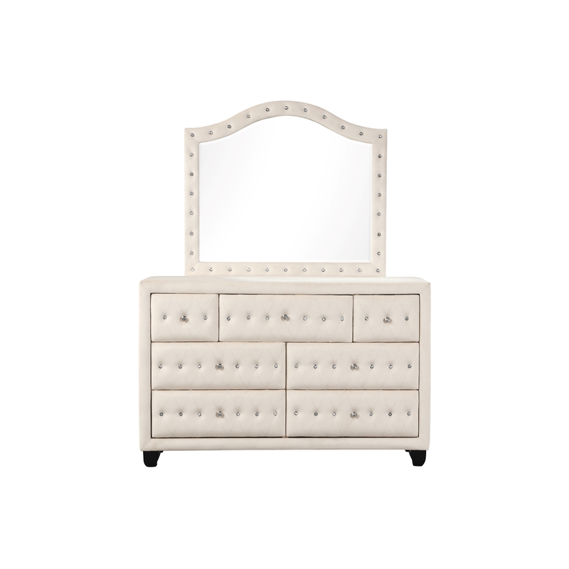 Sophia Crystal Tufted Modern Style 5PC Queen Bedroom Set made with Wood in Cream
