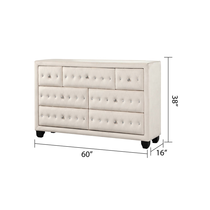 Sophia Crystal Tufted Modern Style 5PC Queen Bedroom Set made with Wood in Cream