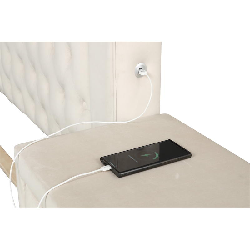 Sophia Crystal Tufted 4PC Vanity Queen Bedroom Set in Cream made with Wood