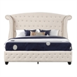 Sophia Crystal Tufted 5PC Vanity King Bedroom Set in Cream made with Wood