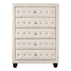 Sophia Crystal Tufted Modern style 5-Drawer Chest made with wood in Cream