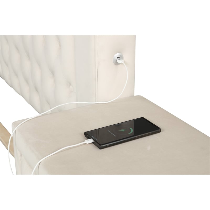 Sophia Crystal Tufted Modern Style Queen Bed made with Wood in Cream