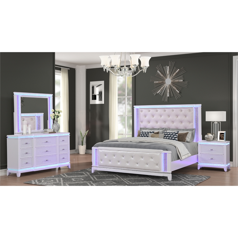 Modern Style King 4PC Storage Bedroom Set Made with Wood in Milky White