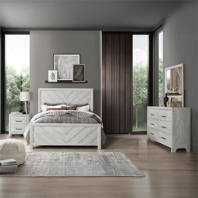 Denver King 4PC Modern Style Bedroom Set Made with Wood in Rustic Natural