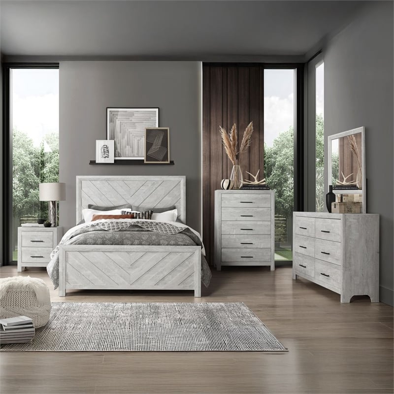 Denver King 5PC Modern Style Bedroom Set Made with Wood in Rustic Natural