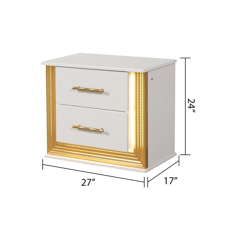 Obsession Contemporary Style 2-Drawer Nightstand Made with Wood in Gold Finish