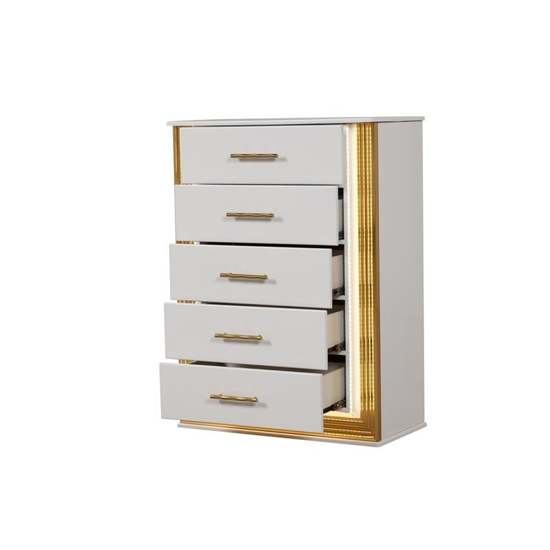 Obsession Contemporary Style 5-Drawer Chest Made with Wood in Gold Finish