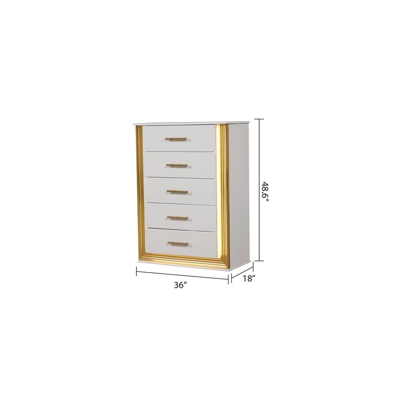 Obsession Contemporary Style 5-Drawer Chest Made with Wood in Gold Finish
