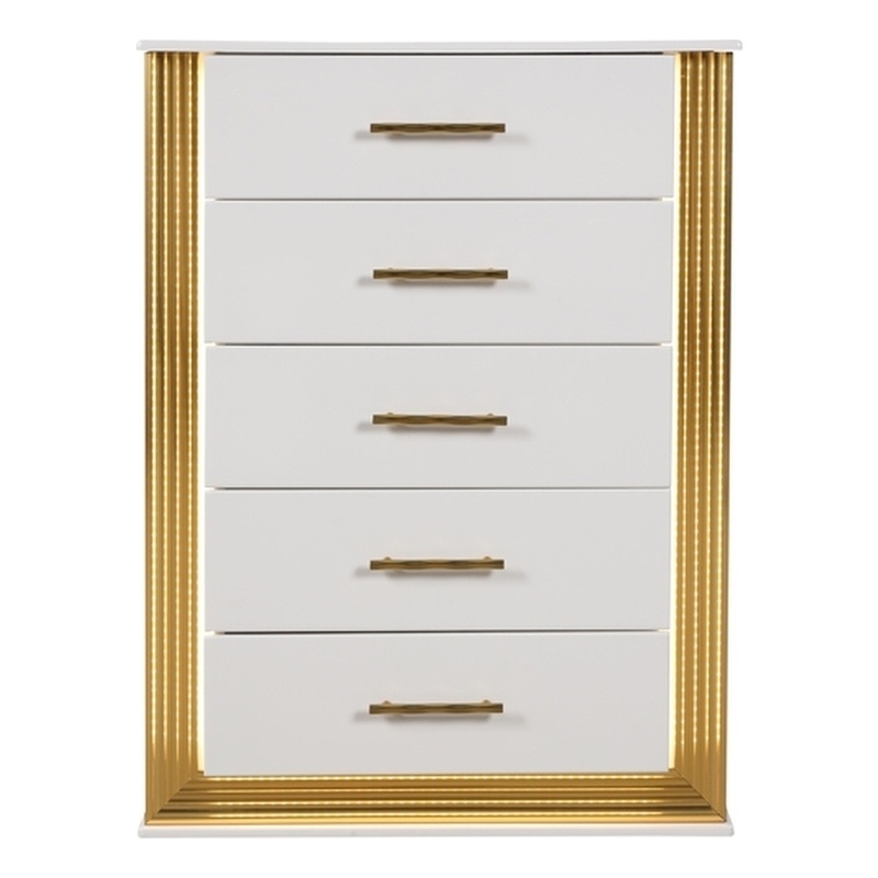Obsession Contemporary Style 5-Drawer Chest Made with Wood in Gold Finish