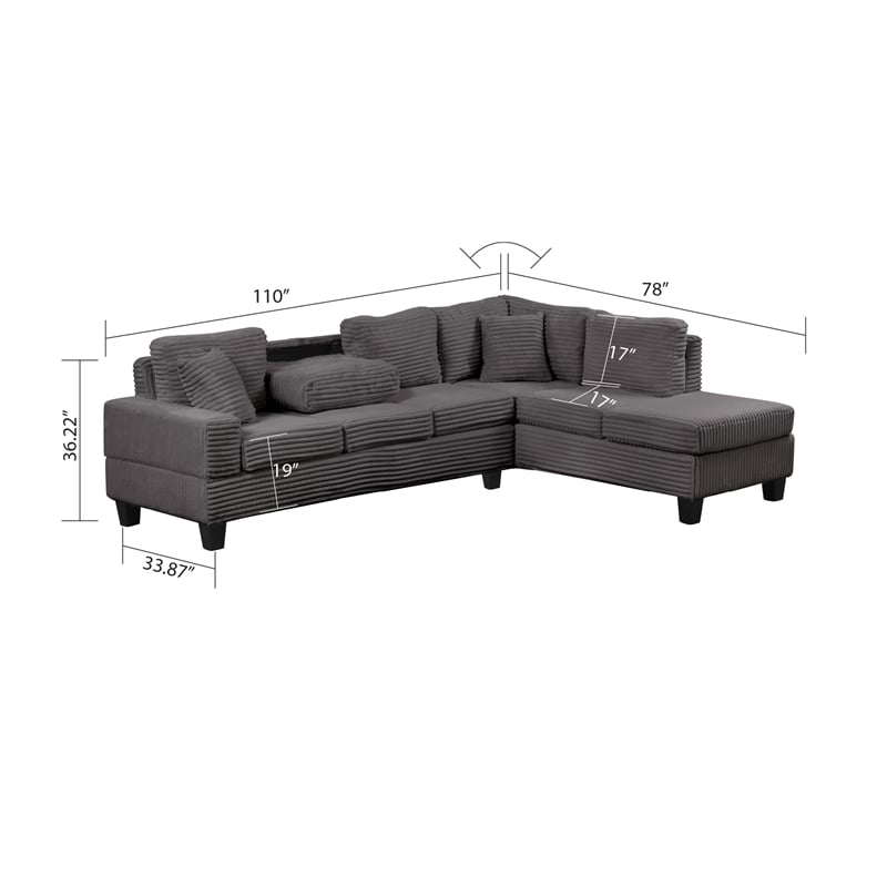Cozy Modern Style Recliner Sectional Sofa Made With Wood in Gray