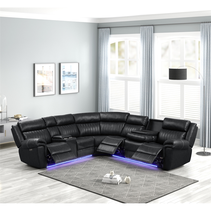 Aviator Modern Style Recliner Sectional Sofa made with Wood in Black
