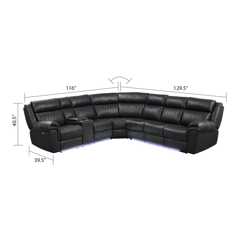 Aviator Modern Style Recliner Sectional Sofa made with Wood in Black