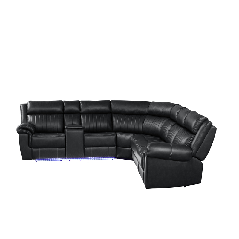 Aviator Modern Style Recliner Sectional Sofa made with Wood in Black