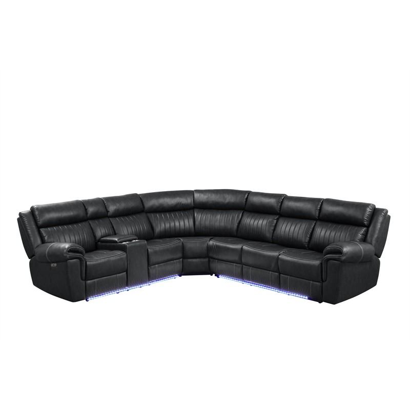 Aviator Modern Style Recliner Sectional Sofa made with Wood in Black