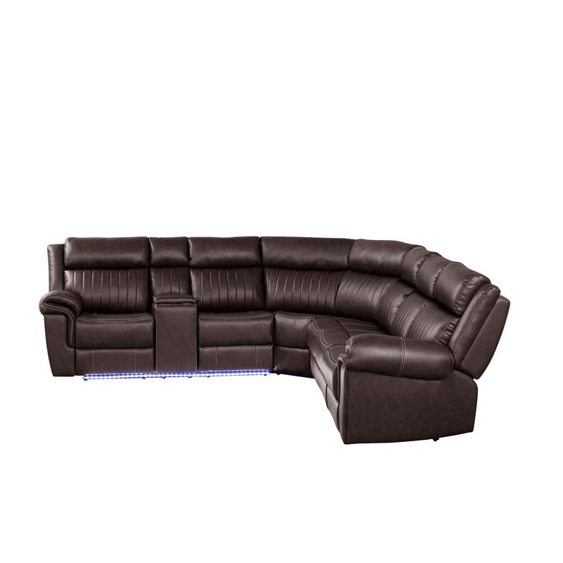 Aviator Modern Style Recliner Sectional Sofa made with Wood in Brown