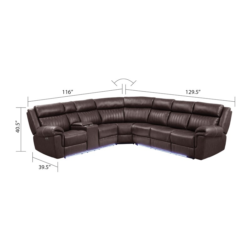 Aviator Modern Style Recliner Sectional Sofa made with Wood in Brown