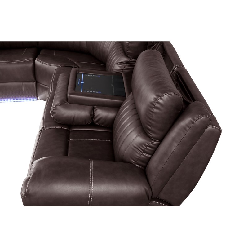 Aviator Modern Style Recliner Sectional Sofa made with Wood in Brown