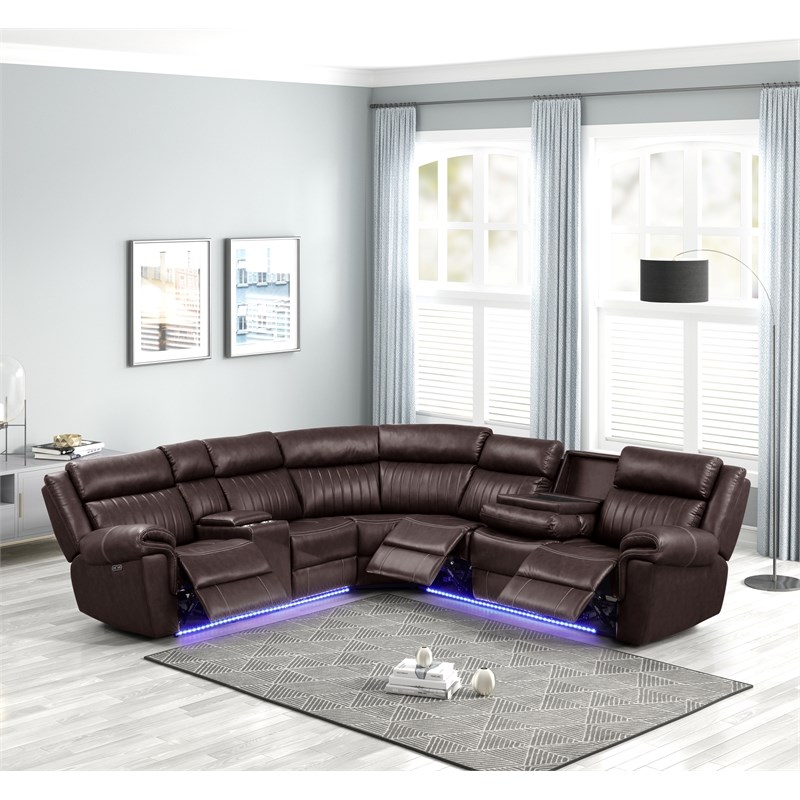 Aviator Modern Style Recliner Sectional Sofa made with Wood in Brown