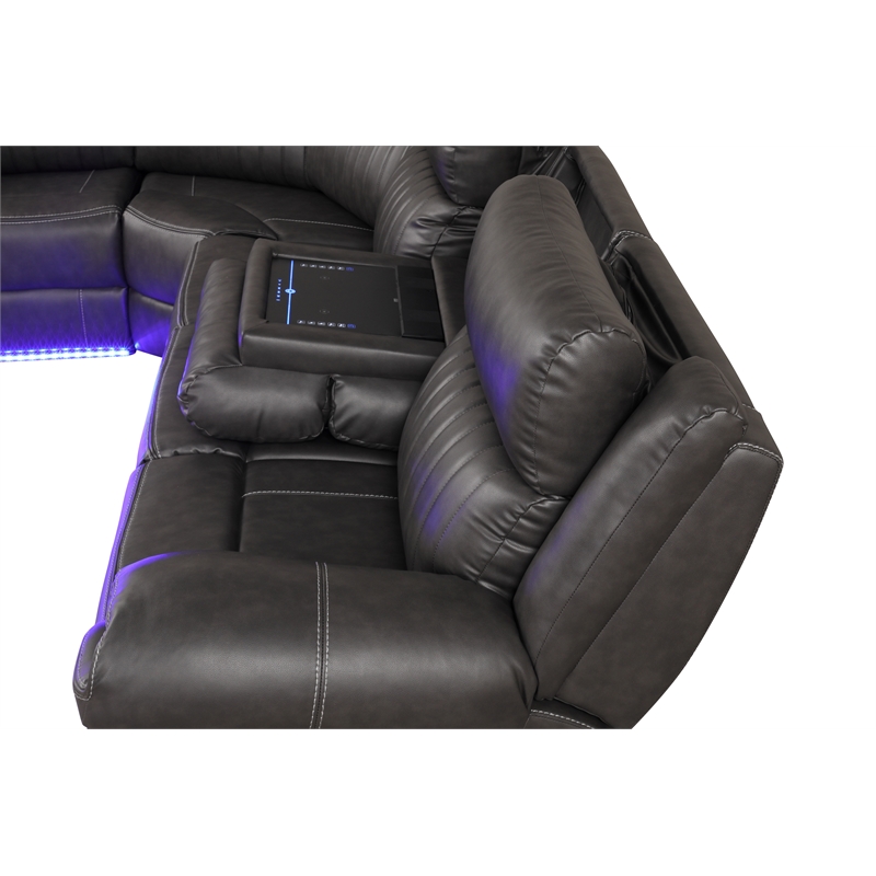 Aviator Modern Style Recliner Sectional Sofa made with Wood in Gray