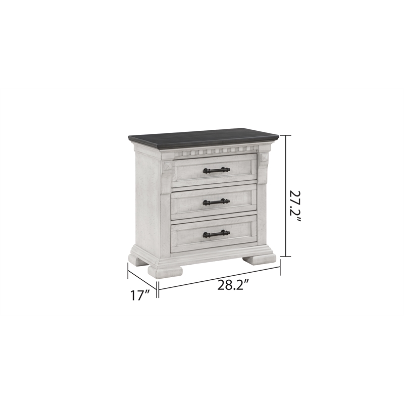 Faith Wood 3-Drawers Bedroom Nightstand in Antique White
