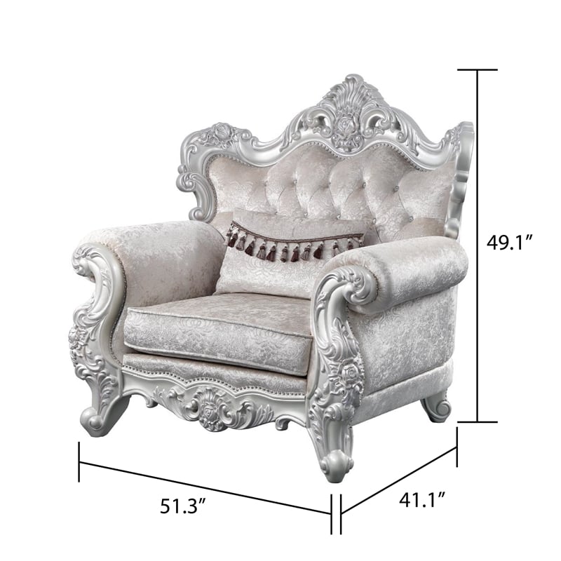 Melrose Traditional Style 5PC Living Room Set Made with Wood in Silver