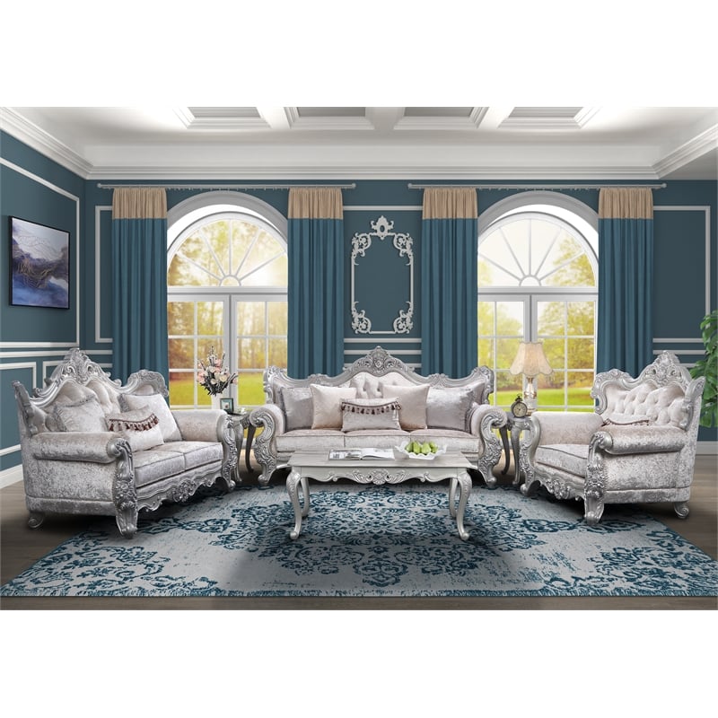 Melrose Traditional Style 5PC Living Room Set Made with Wood in Silver