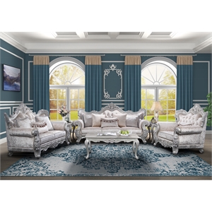 Melrose Traditional Style 5PC Living Room Set Made with Wood in Silver