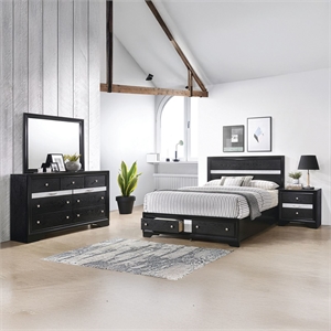 Matrix Traditional Style Full 4 PC Storage Bedroom Set made with Wood  in Black