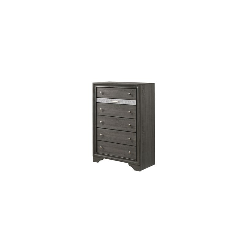 Matrix Traditional Style Full 5 PC Storage Bedroom Set made with Wood in Gray