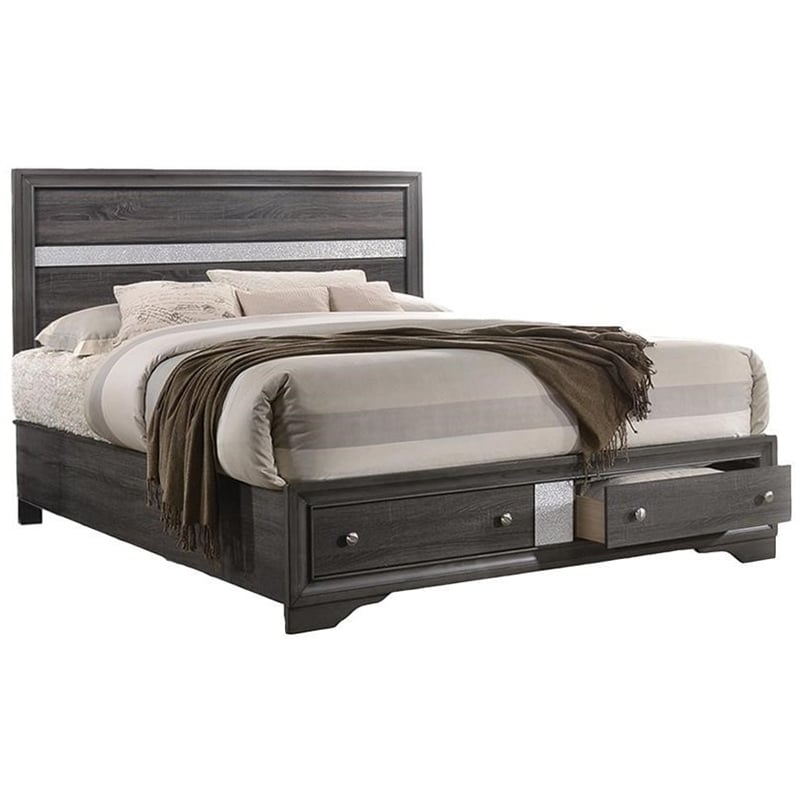 Matrix Traditional Style Full Size Storage Bed made with Wood in Gray