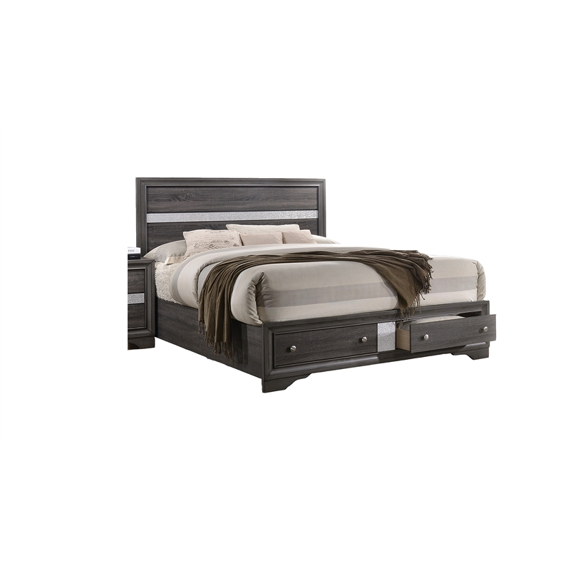 Matrix Traditional Style Full Size Storage Bed made with Wood in Gray