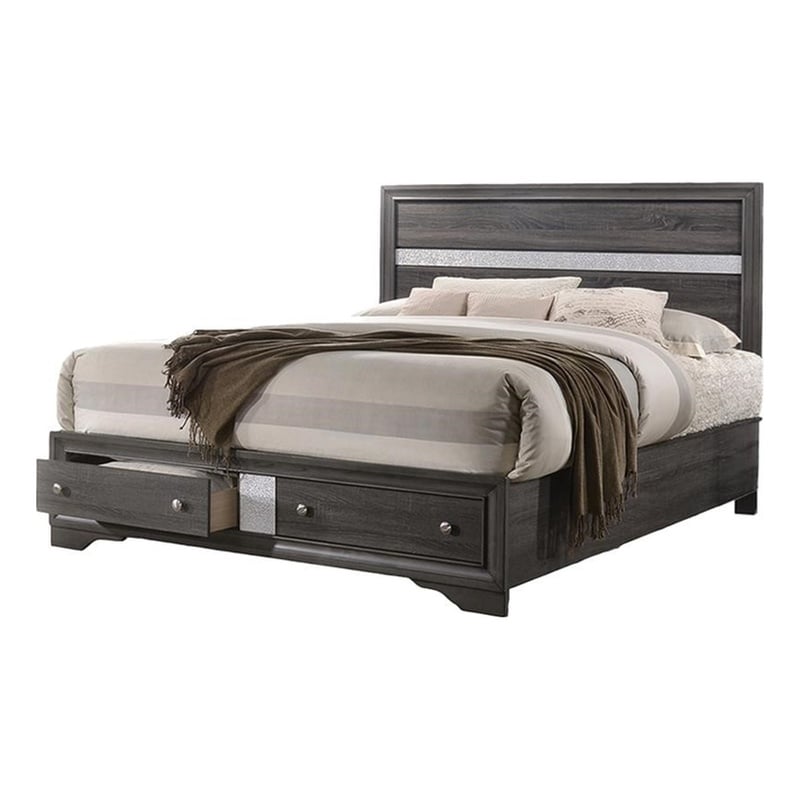 Matrix Traditional Style Full Size Storage Bed made with Wood in Gray