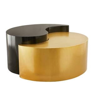 Galaxy Home Ying Yang Modern Iron Sheet Frame Round Coffee Table in Black/Gold